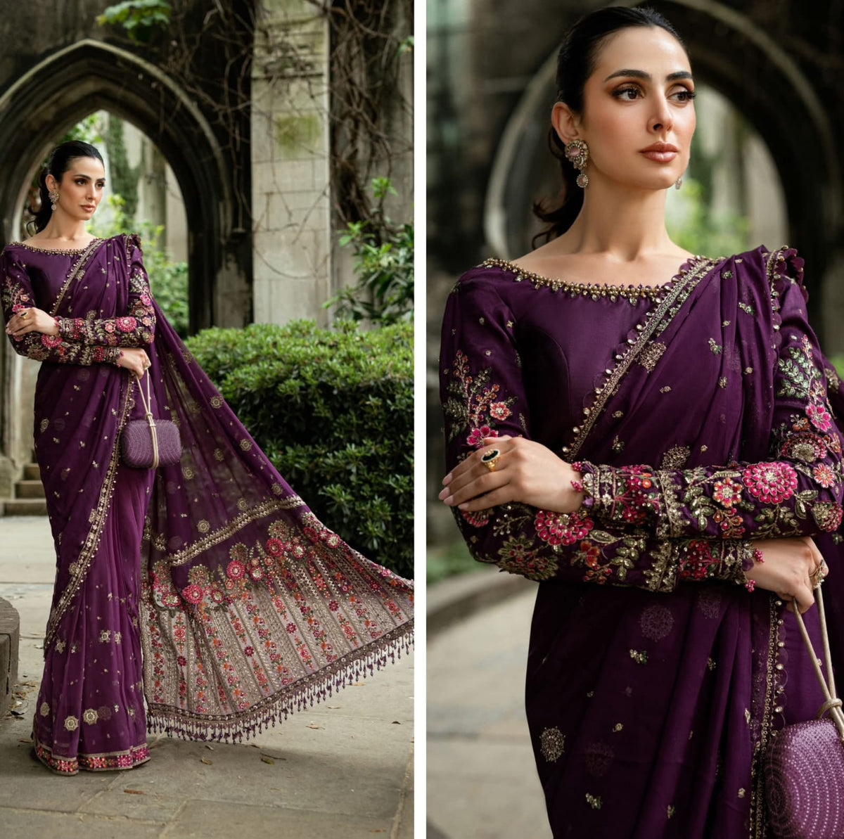 Mariab Party Wear Chiffon Saree 2026