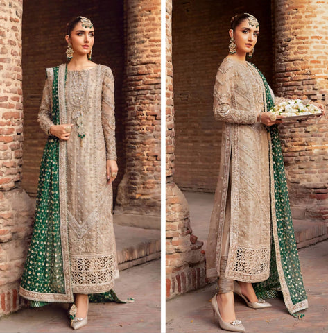 Mariab Brides Couture 2025 Hit Code D5 Green Jaal Chiffon Dupata