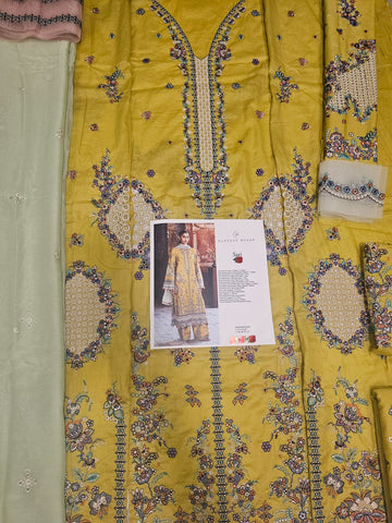 Hussain Rehar Luxury Lawn 2026 eid Ul Azha Hit Code Sari Honey Mustard Yellow