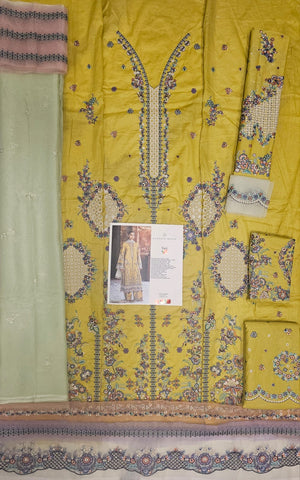 Hussain Rehar Luxury Lawn 2026 eid Ul Azha Hit Code Sari Honey Mustard Yellow