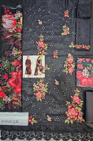 Baroque Embroidered Lawn 2026 Hit Code Black Multi Chiffon Digital Prints Dupata