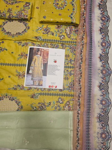 Hussain Rehar Luxury Lawn 2026 eid Ul Azha Hit Code Sari Honey Mustard Yellow