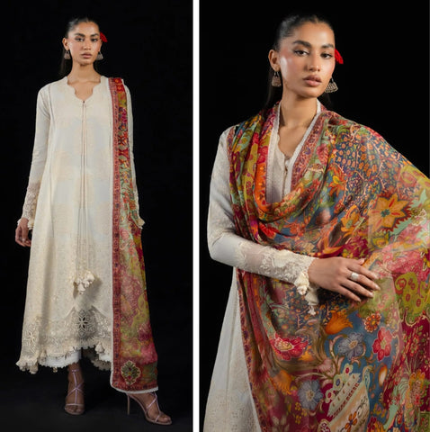 Hussain Rehar Luxury Lawn 2026 Hit Code Sefi White Chikenkari
