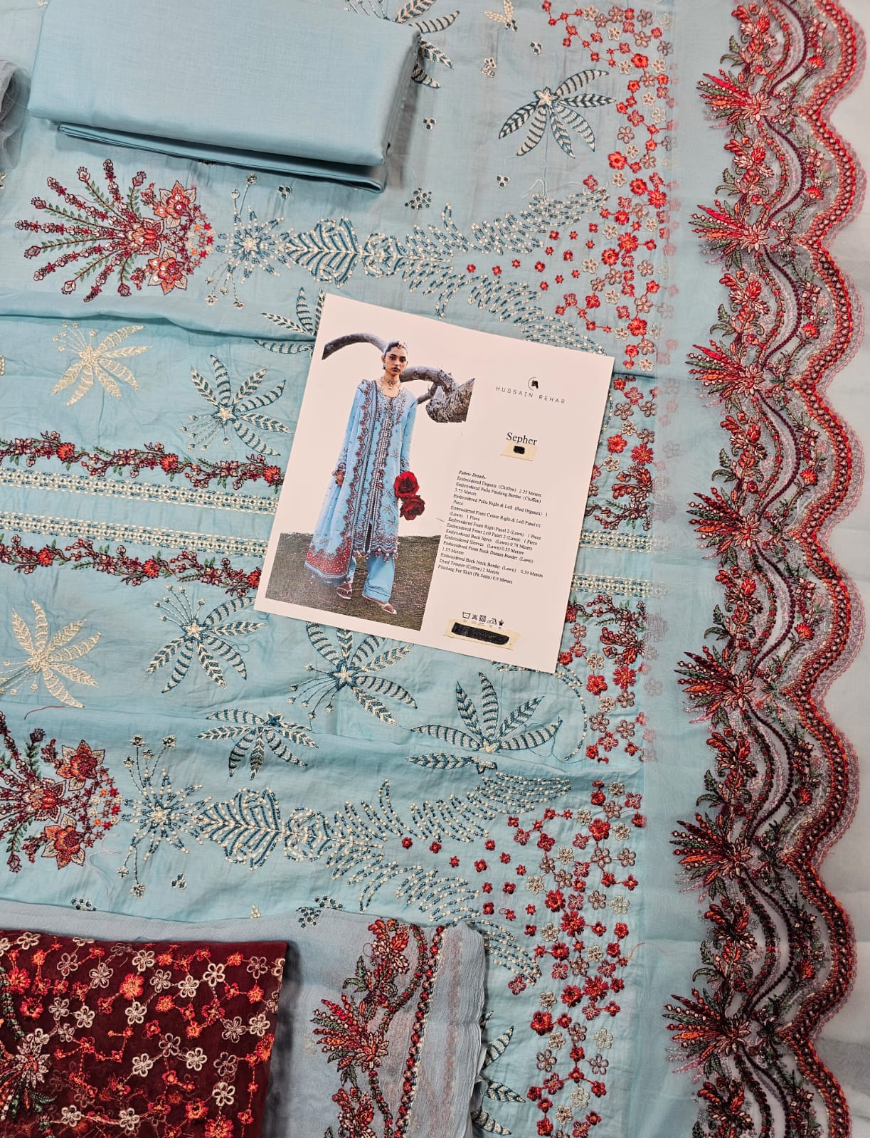 Hussain Rehar Luxury Lawn 2026 hit code Sky Aqua