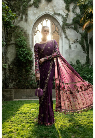Mariab Party Wear Chiffon Saree 2026