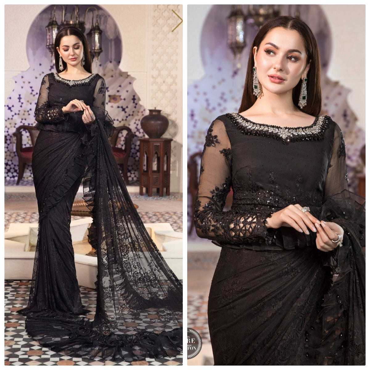 Mariab Wedding Edition Hit Code Pure Chiffon Saree Jet Black