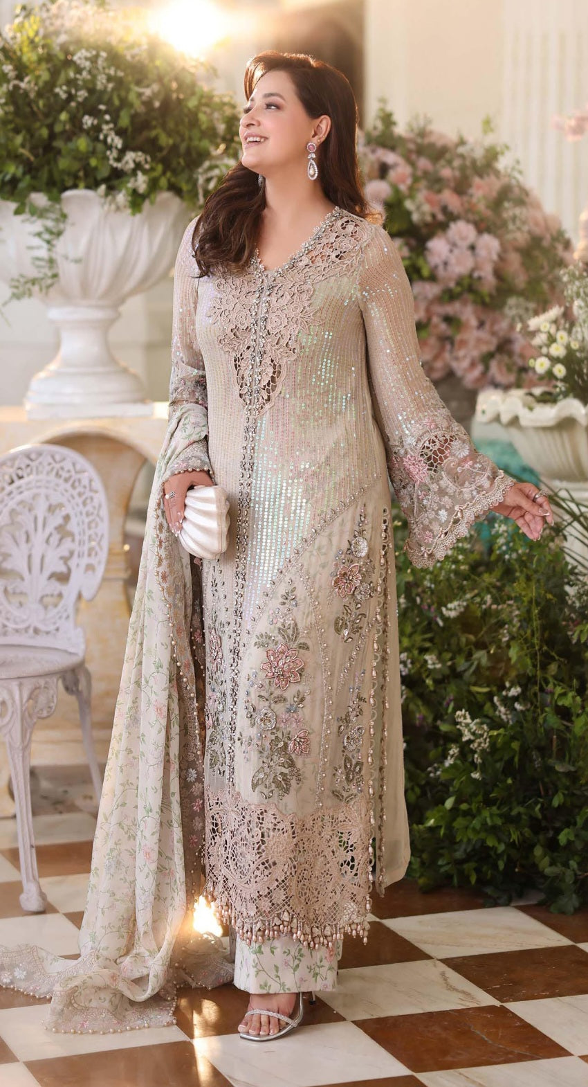 MariaB Luxury Chiffon 2026 Skin Beige digital prints Trouser 4-piece