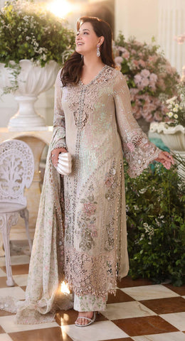 MariaB Luxury Chiffon 2026 Skin Beige digital prints Trouser 4-piece