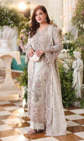 MariaB Luxury Chiffon 2026 Skin Beige digital prints Trouser 4-piece