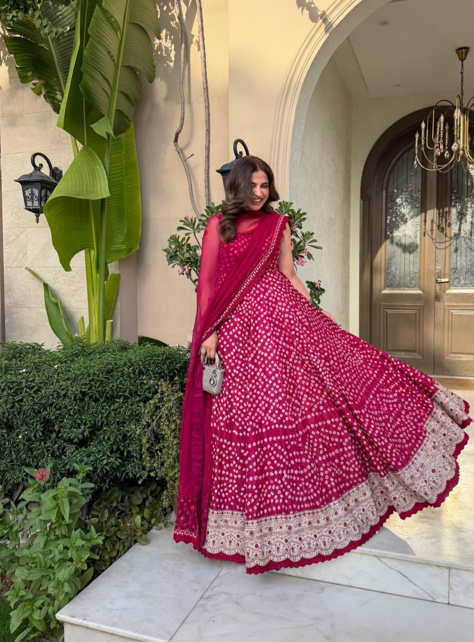 Faiza Saqlain Chunri Print Silk Frawk