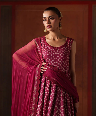 Faiza Saqlain Chunri Print Silk Frawk