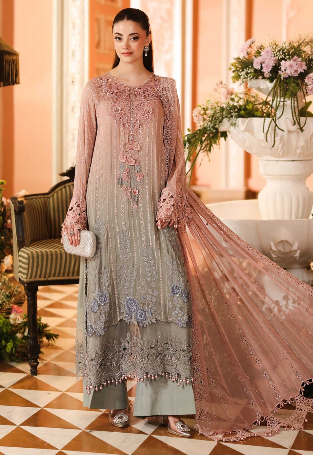 MariaB Luxury Chiffon 2026 Hit Code pink Grey Tye dye two Tone