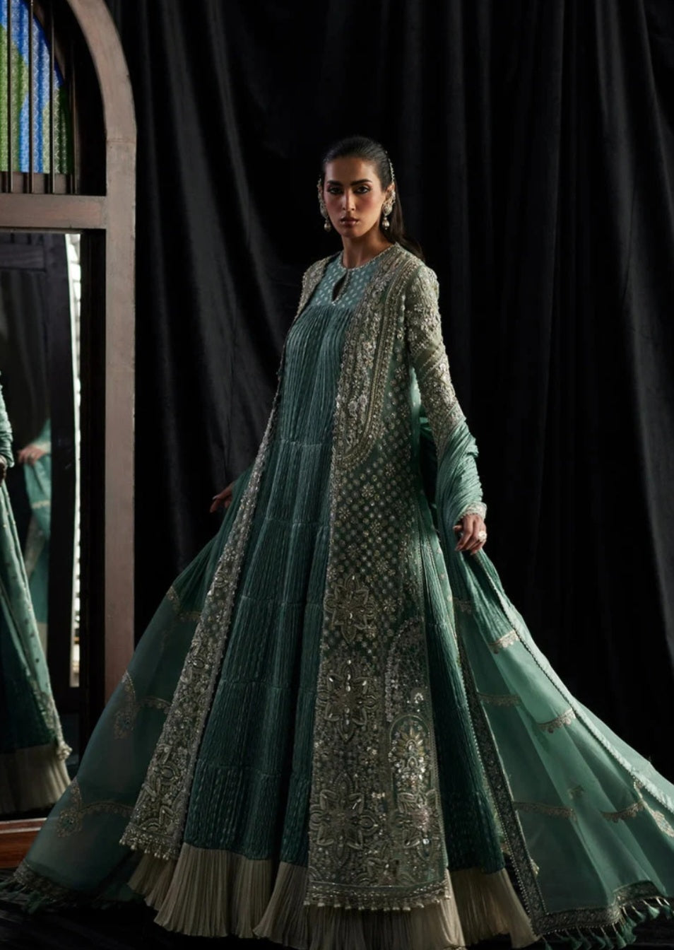 Saad Bin Shahzad Bridal Couture 2026 Light Sea Green Open Shirt
