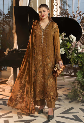 MariaB Luxury Chiffon 2026 Mustard Katha Palachi Shawl