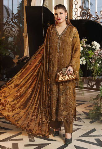 MariaB Luxury Chiffon 2026 Mustard Katha Palachi Shawl