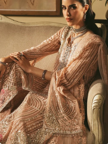 Saira Shakira Party Wear 2026 peach Long Open Shirt