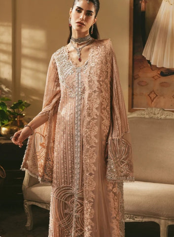 Saira Shakira Party Wear 2026 peach Long Open Shirt