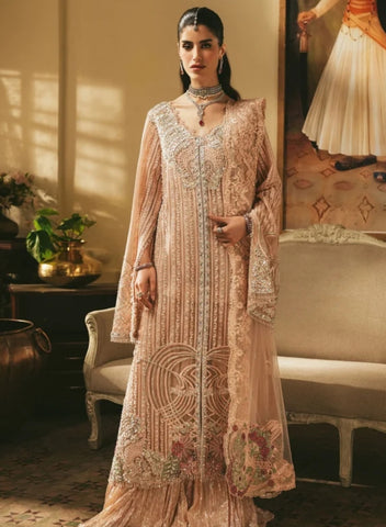 Saira Shakira Party Wear 2026 peach Long Open Shirt